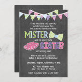 Twins Birthday Invitation | Tutus and Ties Invite (Front/Back)