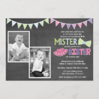 Twins Birthday Invitation - Tutus and Ties Invite