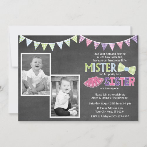 Twins Birthday Invitation _ Tutus and Ties Invite