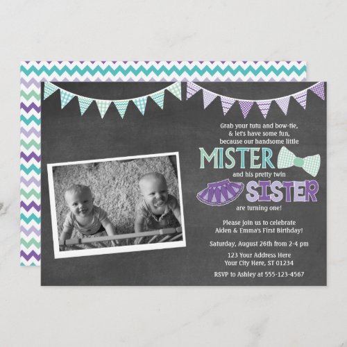 Twins Birthday Invitation  Tutus and Ties Invite