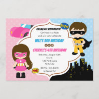 Twins Birthday Invitations (Superhero Boy Girl)