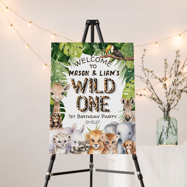 Twins Birthday Party Wild One Safari Welcome Foam Board (In Situ (Stand))