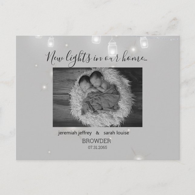 Twins Black and White Photo Birth Announcement (Front)