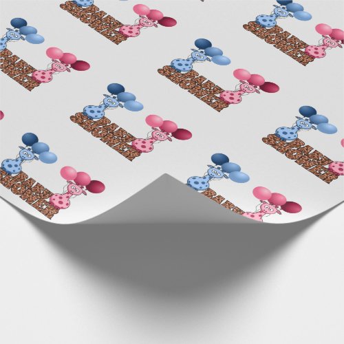 Twins Blue and Pink Giraffes Baby Shower Safari Wrapping Paper