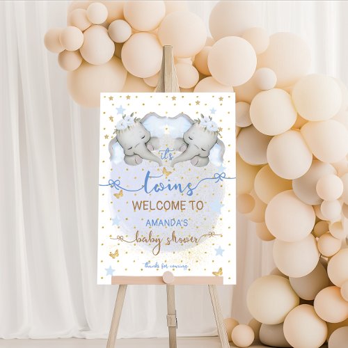 Twins Blue Elephant Botanical Boy Shower Welcome Foam Board