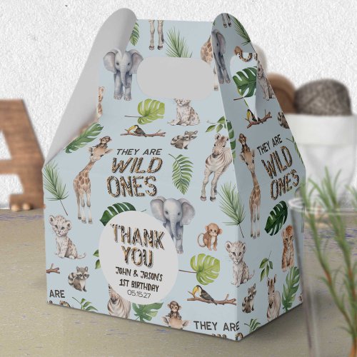 Twins Blue Jungle Animals Themed 1st birthday Favor Boxes