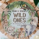Twins Blue wild one jungle animals 1st birthday Paper Plates<br><div class="desc">Celebrate your twins' wild and adventurous spirit with this "Wild One Safari Animals Jungle Boy 1st Birthday Paper Plates, " designed to add a burst of joy and color to their first birthday party. Each plate is artistically adorned with cute watercolor safari animals including a giraffe, lion, chimpanzee, zebra, tiger,...</div>