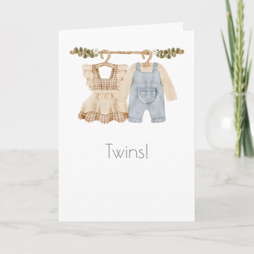 Twins Boho Baby Congratulations Card