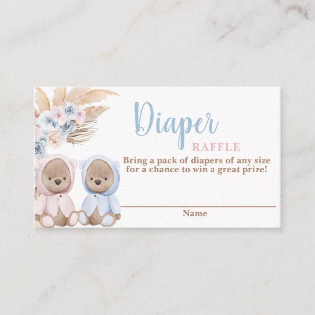 Twins Boho Bear Diaper Raffle Card (Front)