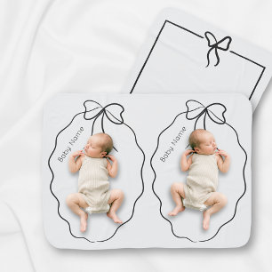 Twins Bow Frame Baby Milestone Baby Blanket