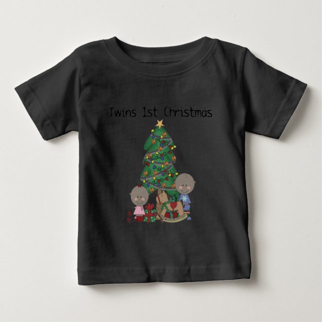 Twins Boy and Girl 1st First Christmas Baby T-Shirt (Front)