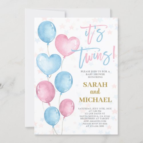Twins Boy and Girl Baby Shower Invitation