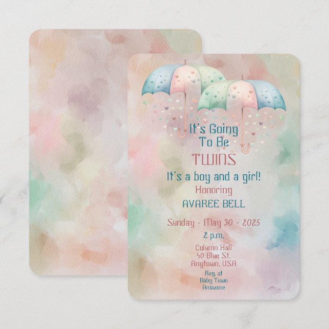 Twins Boy and Girl Baby Shower Invitation (Front/Back)