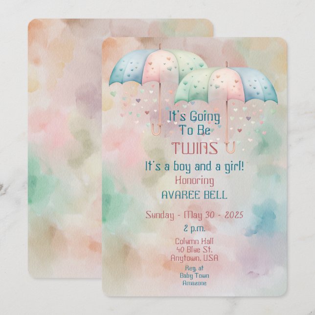 Twins Boy and Girl Baby Shower Invitation (Front/Back)