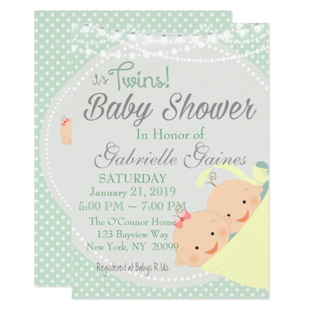 Twins Boy And Girl Baby Shower Invitation