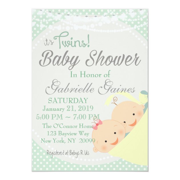 Twins Boy And Girl Baby Shower Invitation