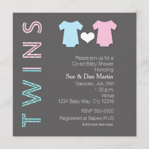 TWINS Boy and Girl Baby Shower Modern Invitation