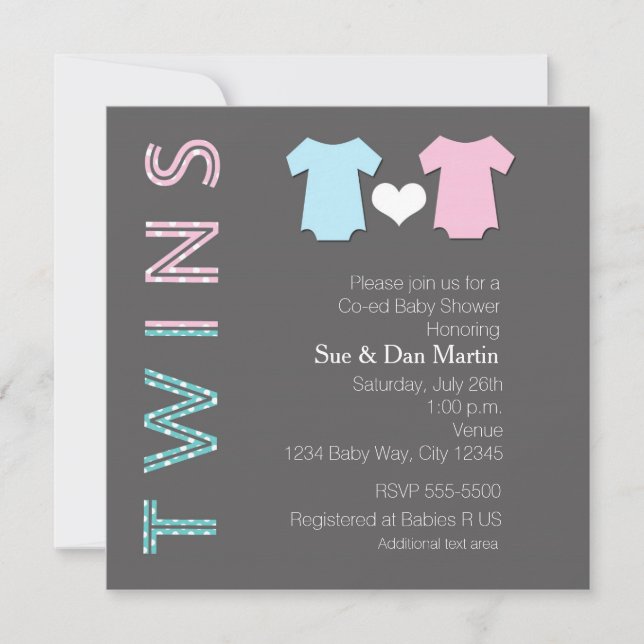 TWINS Boy and Girl Baby Shower Modern Invitation (Front)