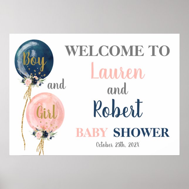 Twins Boy and Girl Baby Shower welcome sign (Front)