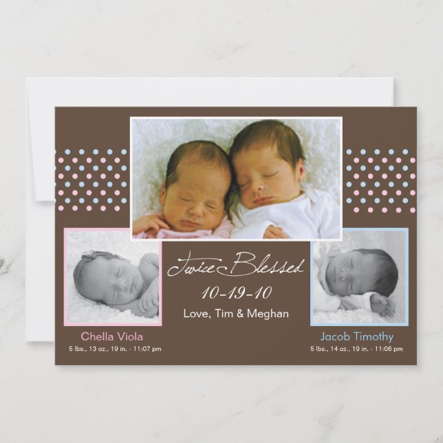 Twins Boy and Girl Birth Announcement (Front)