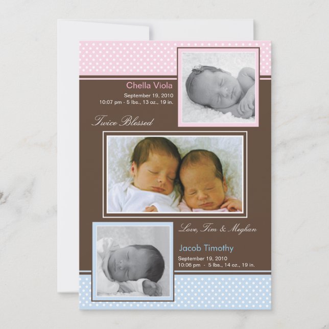 Twins Boy and Girl Birth Announcement (Front)