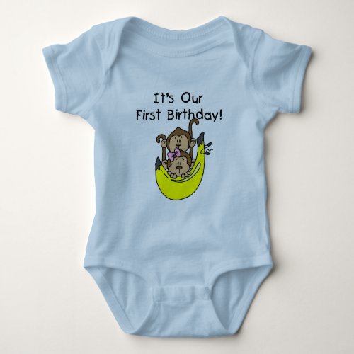 Twins _ Boy and Girl Monkey 1st Birthday Baby Bodysuit