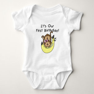 Twins - Boy and Girl Monkey 1st Birthday Baby Bodysuit
