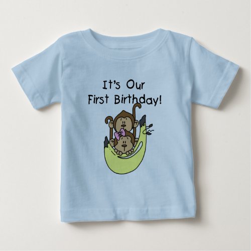 Twins _ Boy and Girl Monkey 1st Birthday Baby T_Shirt