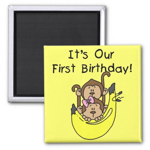 Twins _ Boy and Girl Monkey 1st Birthday Magnet