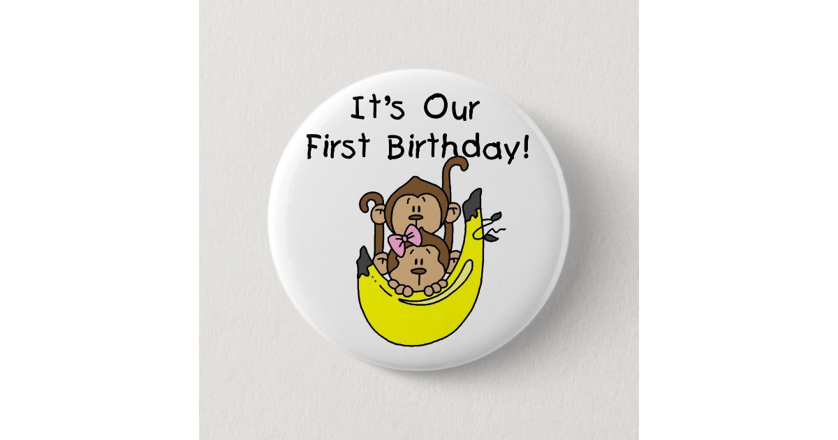 Monkey Pinback Buttons Twins - Boy and Girl Monkey 1st Birthday Pinback Button | Zazzle