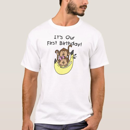 Twins _ Boy and Girl Monkey 1st Birthday T_Shirt