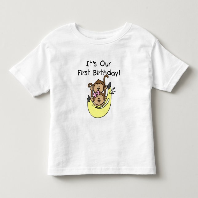 Twins - Boy and Girl Monkey 1st Birthday Toddler T-shirt (Front)