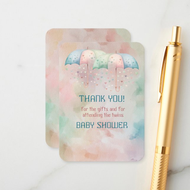 Twins Boy and Girl Shower Thank You  Card (Front/Back In Situ)