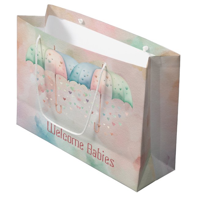 Twins Boy and Girl Shower Umbrella Gift Bag (Front Angled)