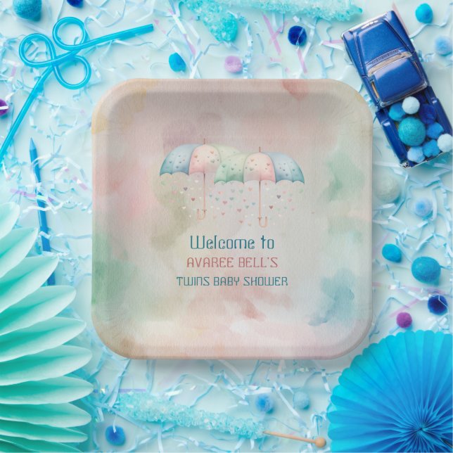 Twins Boy and Girl Shower Umbrella Paper Plates (Party)