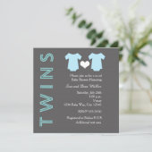 TWINS Boy Blue Twin Baby Shower Party Invitation (Standing Front)