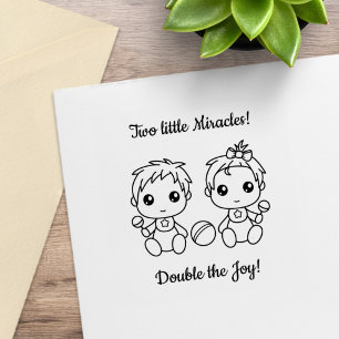 Twins Boy Girl Baby Shower 2 Rubber Stamp