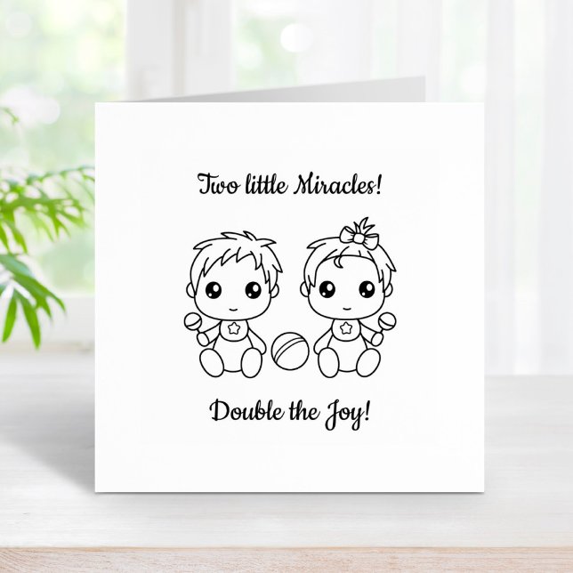 Twins Boy Girl Baby Shower 2 Rubber Stamp (Creator Uploaded)