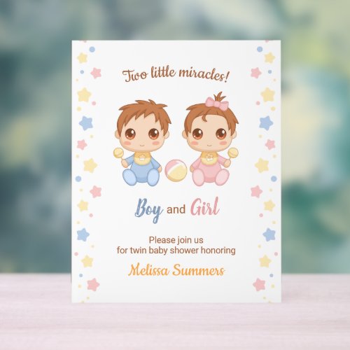 Twins Boy Girl Baby Shower Acrylic Sign