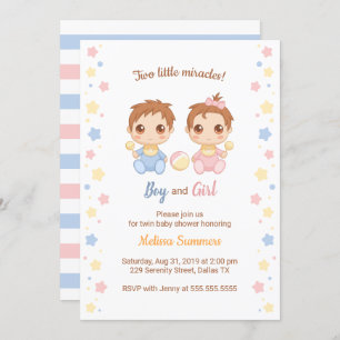 Twins Boy Girl Baby Shower Invitation