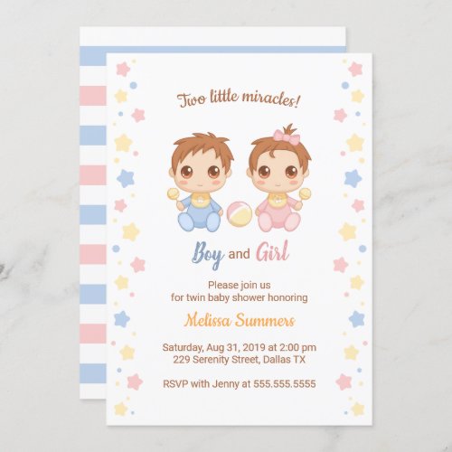 Twins Boy Girl Baby Shower Invitation