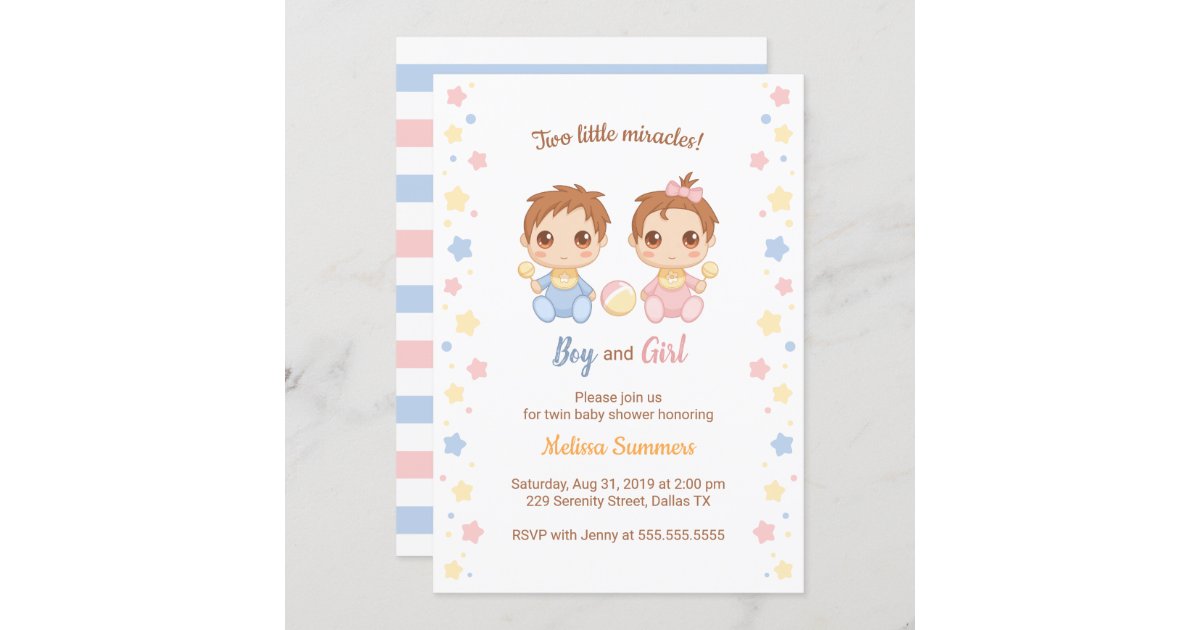 Twins Boy Girl Baby Shower Invitation Zazzle Com