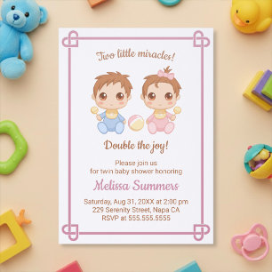 Twins Boy Girl Baby Shower Invitation
