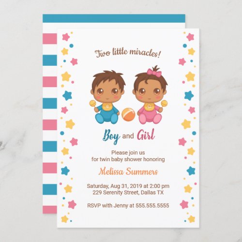 Twins Boy Girl Baby Shower Invitation