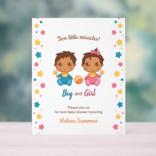 Twins Boy Girl Baby Shower Invitation Acrylic Sign