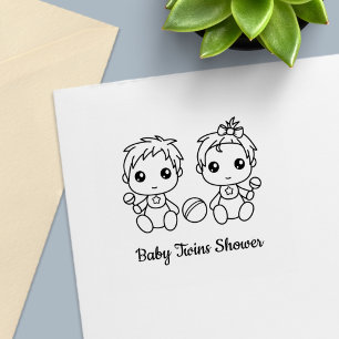 Twins Boy Girl Baby Shower Self-inking Stamp