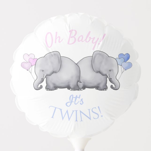 Twins Boy&Girl Baby Shower Sweet Elephant Hearts Balloon (Front)