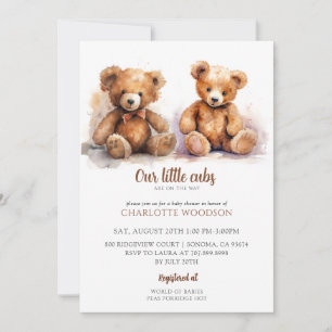 Twins Boy Girl Baby Shower Teddy Bear Cubs Invitation