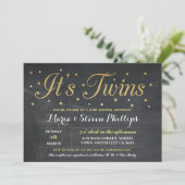 Twins Boy Girl Chalk Gold Baby Shower Invitation (Standing Front)