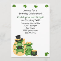 Twins Boy & Girl Dragons Irish Birthday Invite